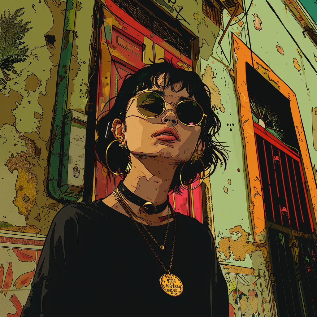 Nana manga character in 90s street fashion, Mexico City.