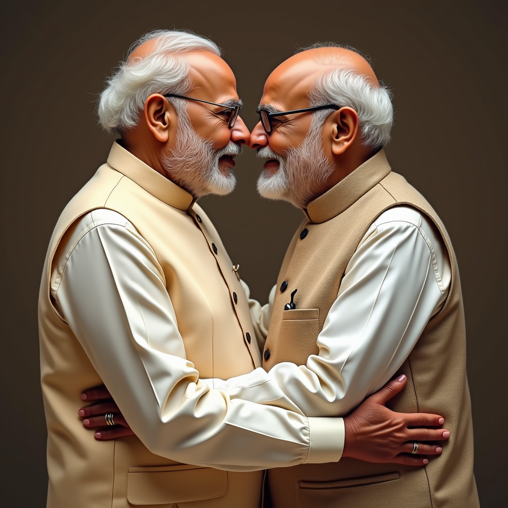 Narendra Modi and Rahul Gandhi Hugging Happily