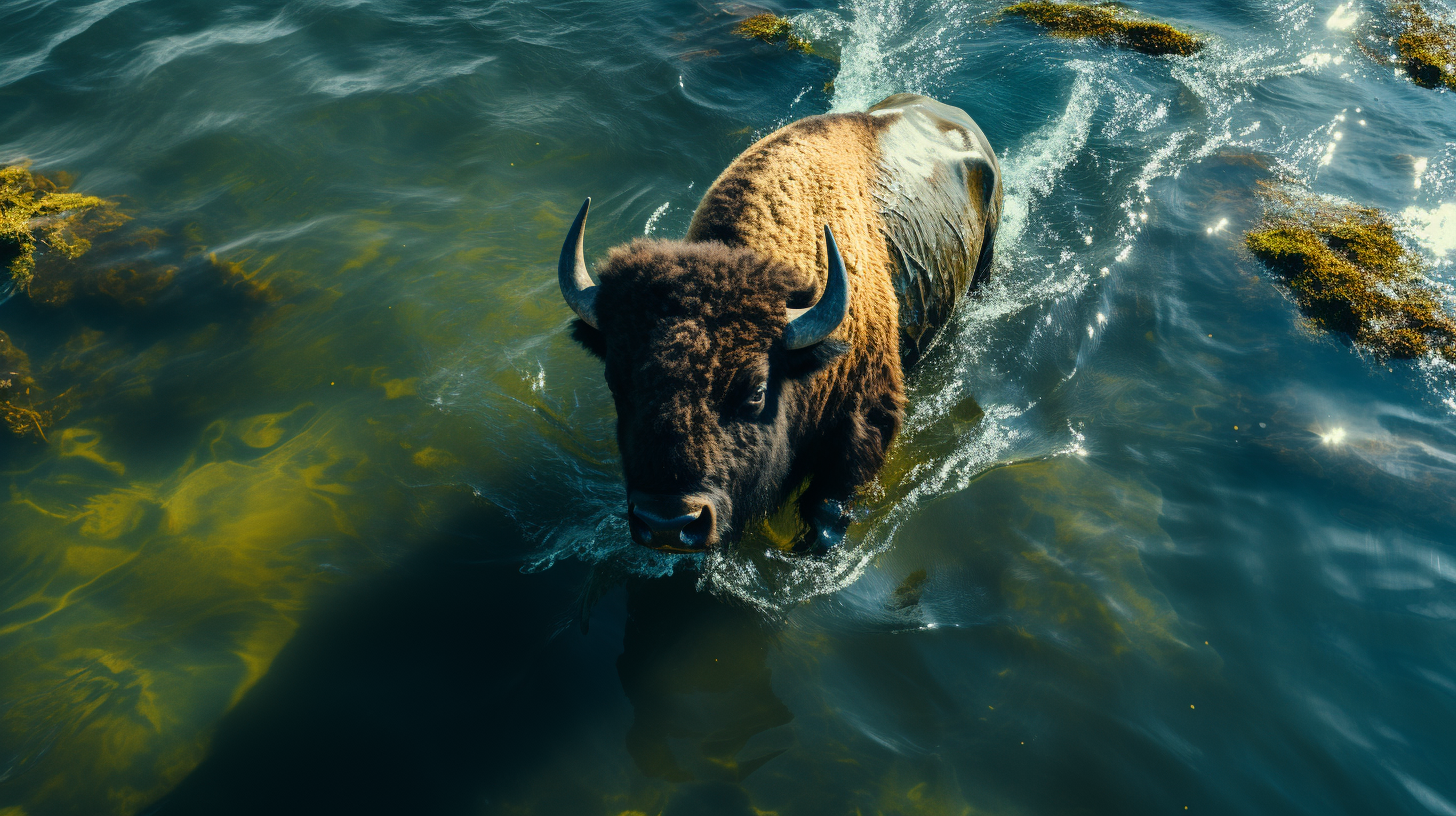 Aerial shot of buffalo in vibrant colors