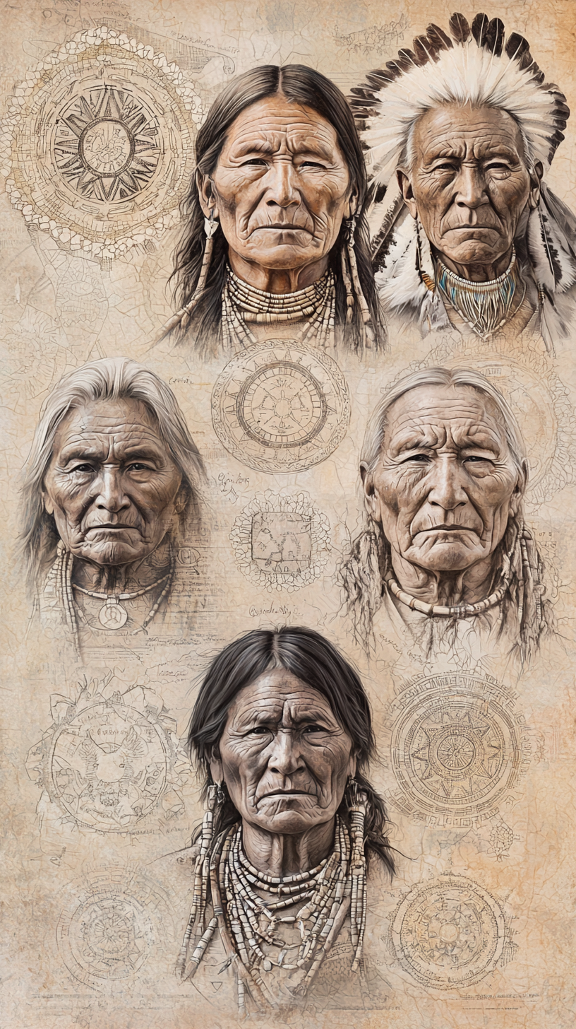 Native American leaders in determined pose-- artistic portrait