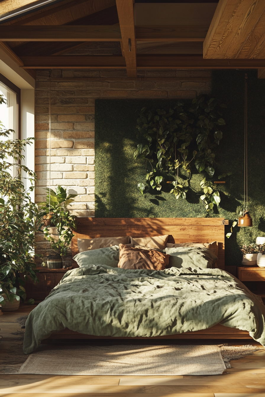 Natural Organic Bedroom Design with Green Elements and Light