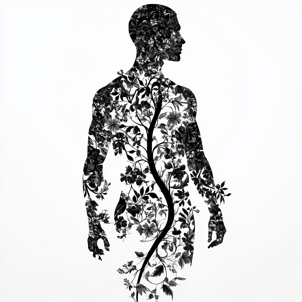 Nature-filled Human Silhouette with Intricate Floral Patterns