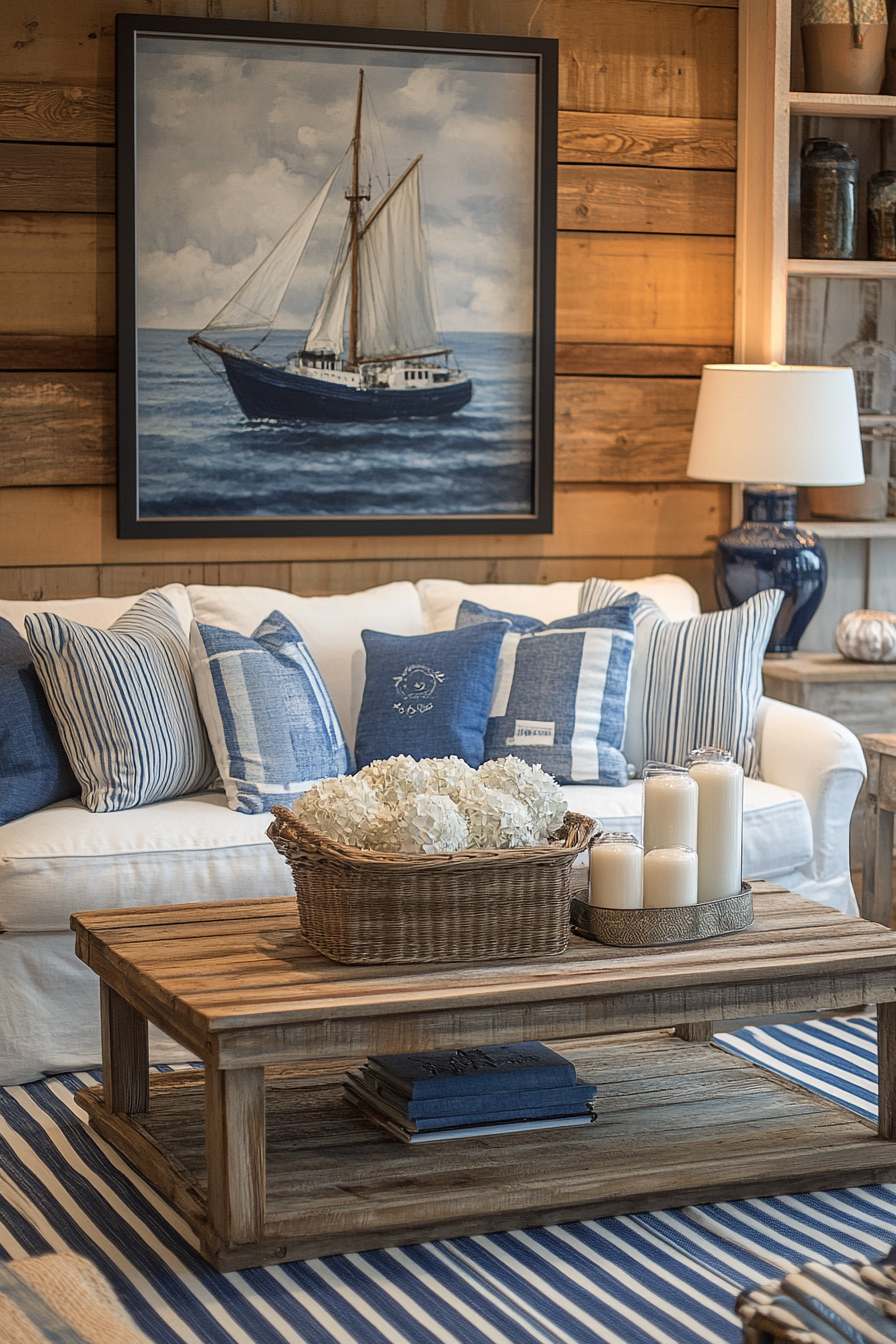 Nautical Theme Living Room in Barndominium