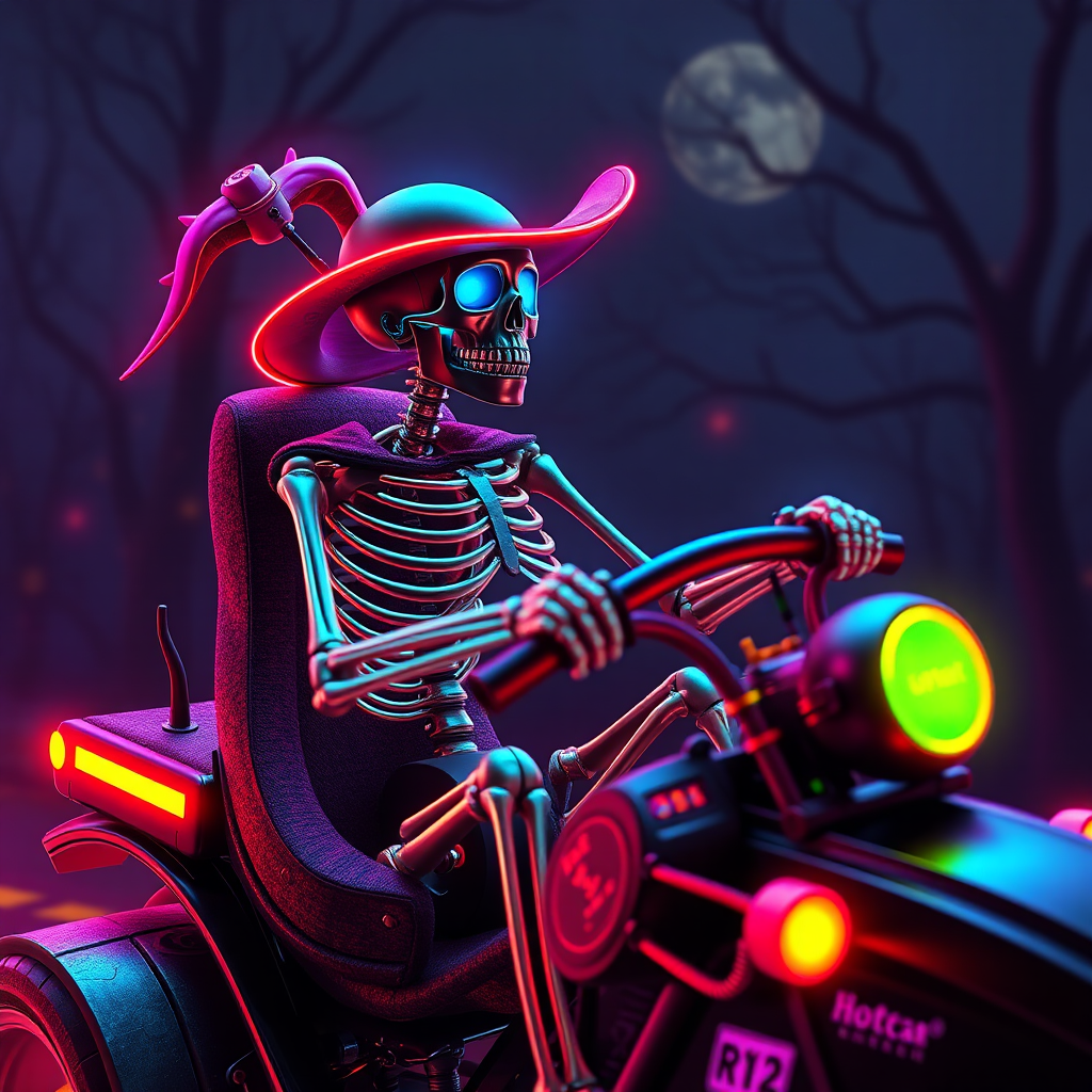 Neon Skeleton Hotrod Fantasy 3D Image