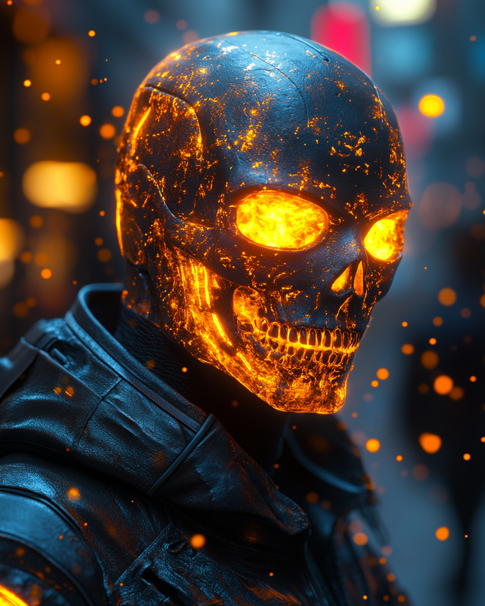 Neon Skeleton Man in Cyberpunk Style Art