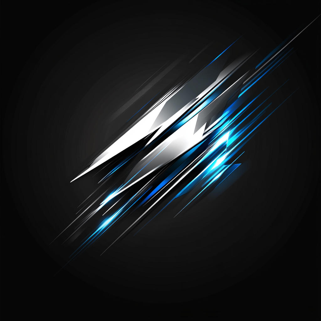 Neon blue logo with card flip and speed lines.