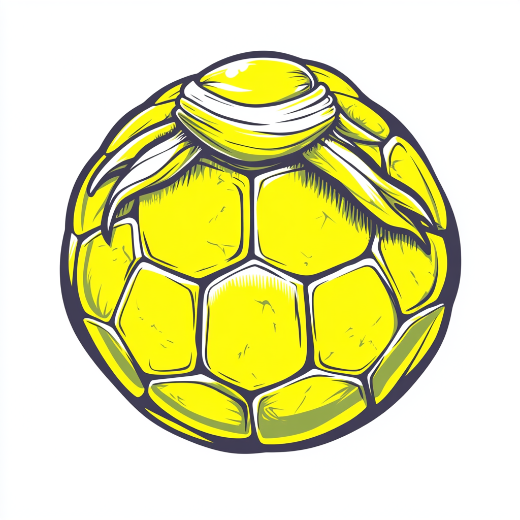 Neon yellow soccerball with turtle shell design, cartoon style 