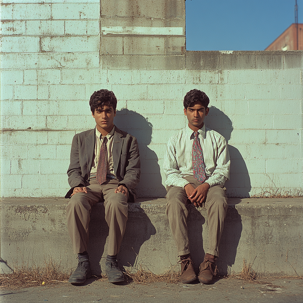 Nerdy teens in industrial space wearing stylish outfits 1994.