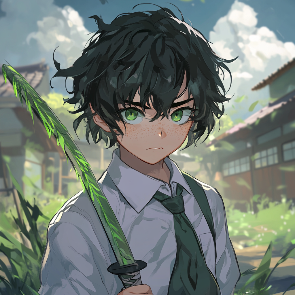 Nervous boy with grass hair in arena