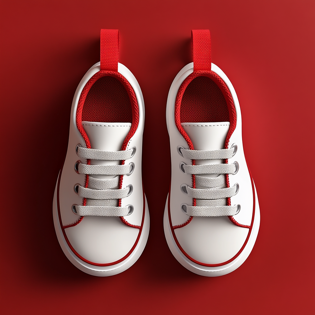 New Kinder shoes in white and red colors.