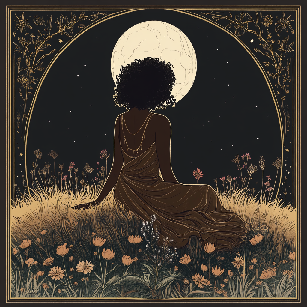 New Moon Tarot Card: Black Woman on Hill