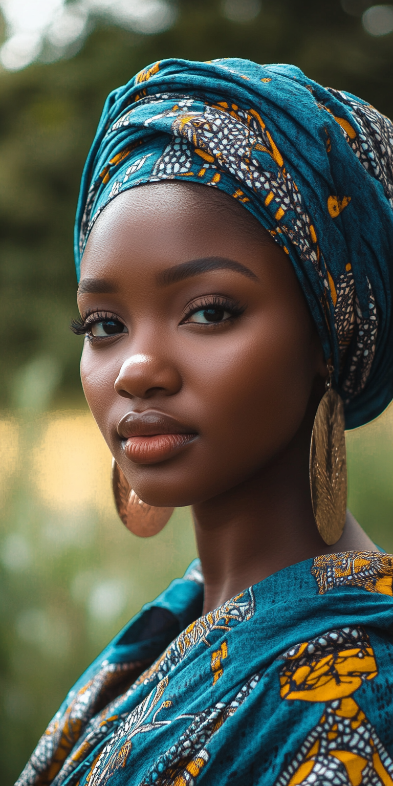 Nigerian Woman in Traditional Clothing Outdoors, Hyper Realistic Portrait, 8K Cinematic Image