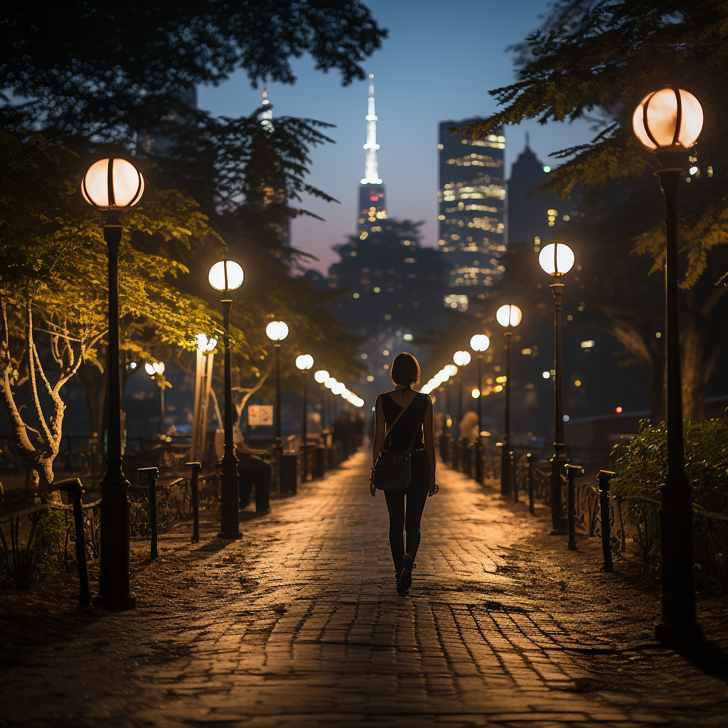 Nighttime Stroll in City Park