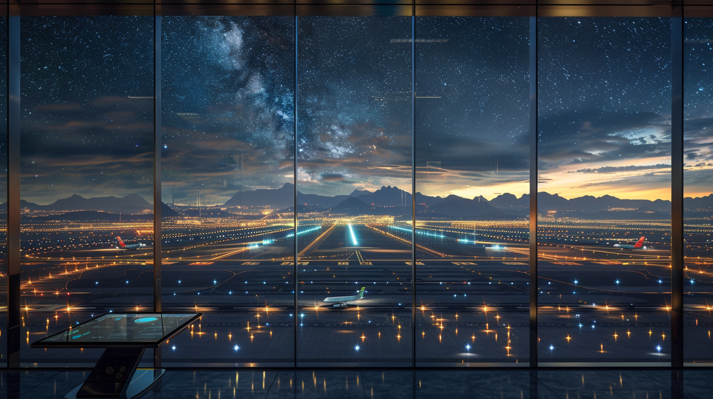 Nighttime view of Mexico airport from control tower