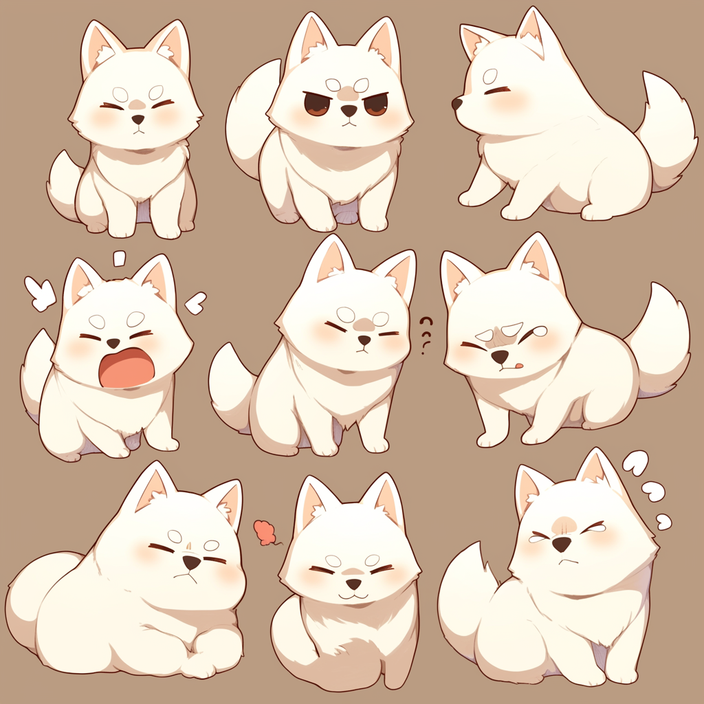 Nine cute shiba inu in different poses.