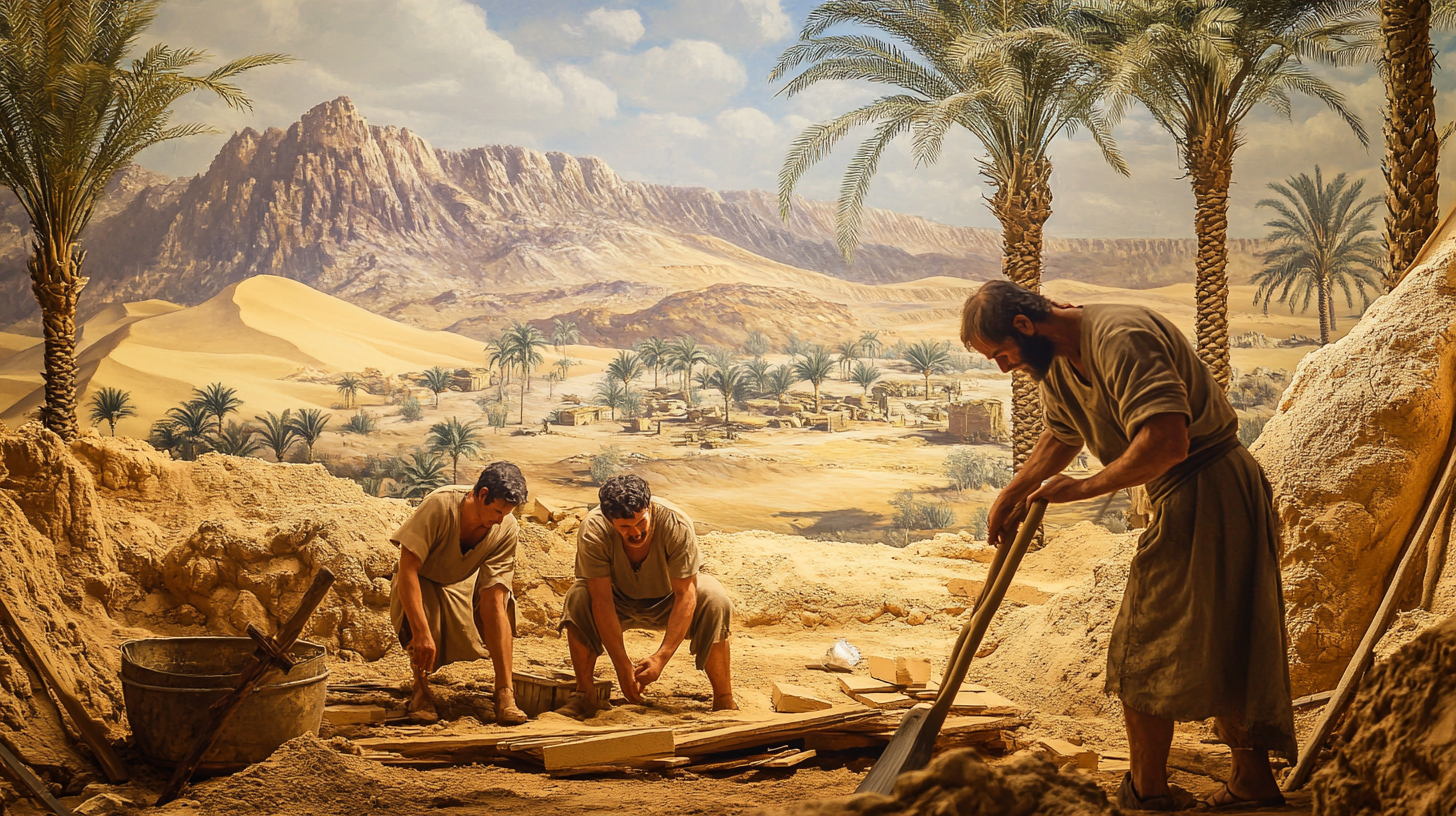 Noah and Three Sons Building in Desert 2000BC