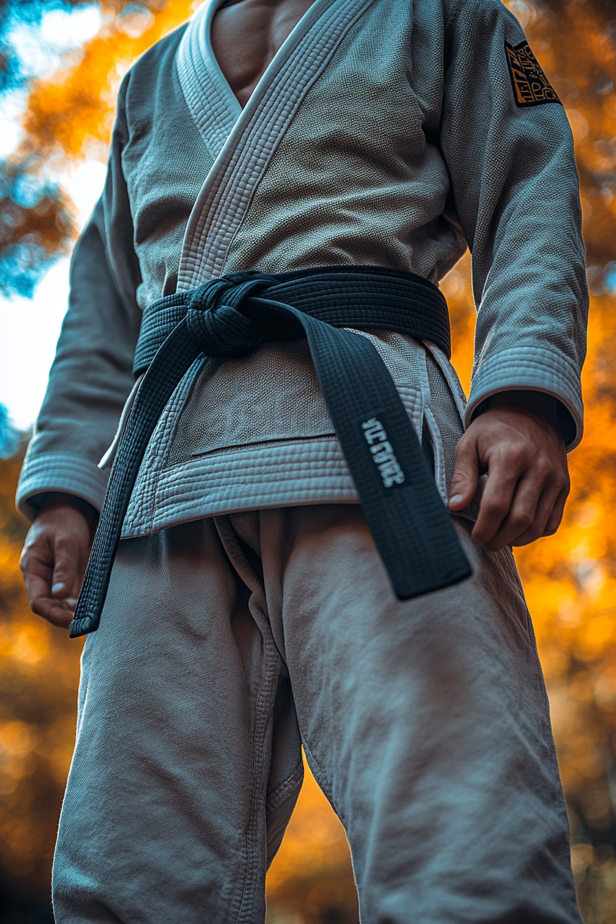 Nogi White Belt in Board Shorts Low Angle View