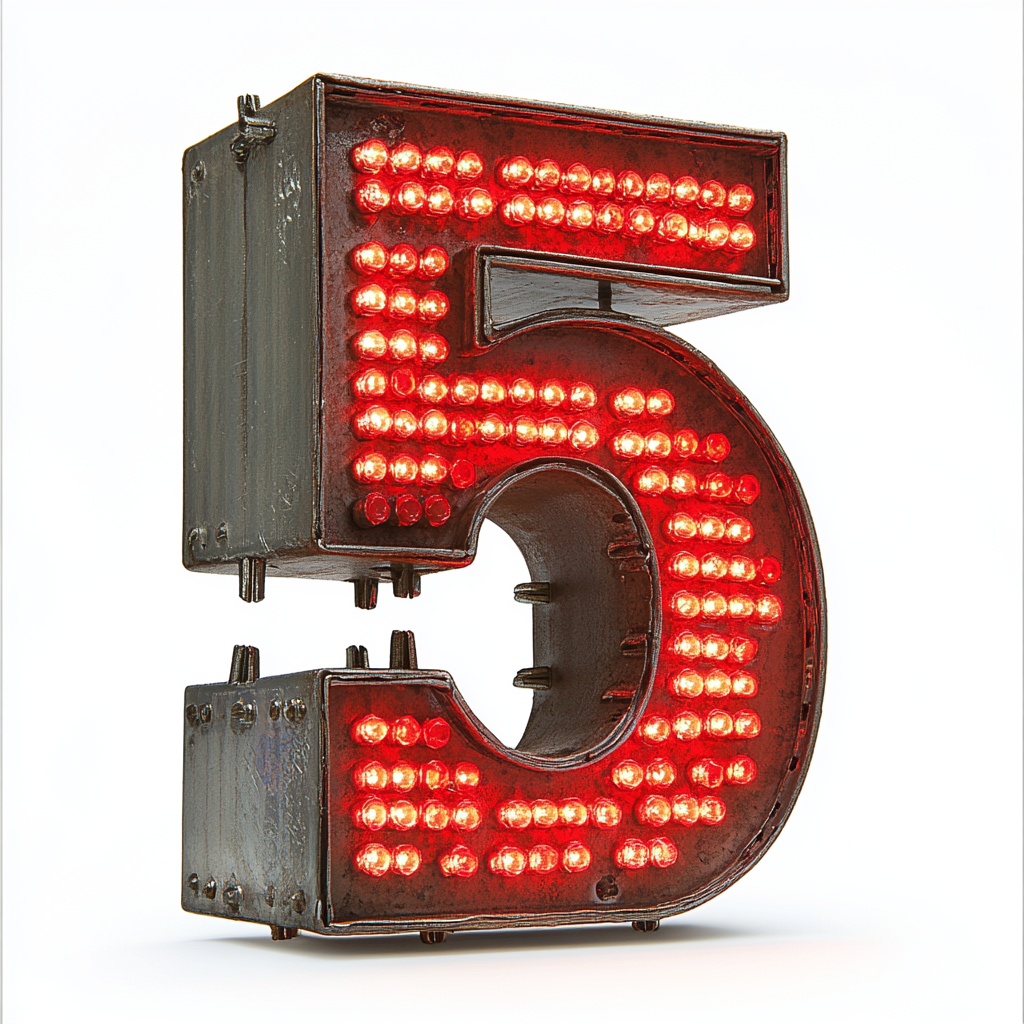 Number 5 on LED display with red segments.