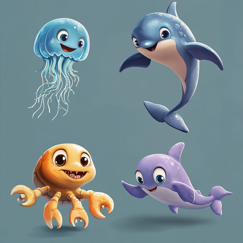 Ocean Friends: Turtle, Dolphin, Jellyfish, Crab Talking Joyfully