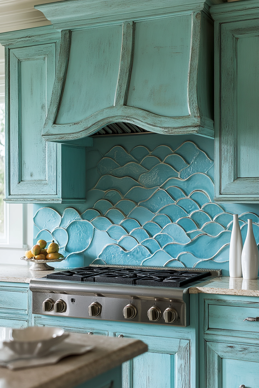 Ocean-Inspired Kitchen Design with Turquoise Cabinets