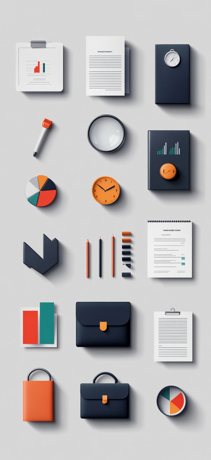 Office Icons on Minimalistic Gray Background