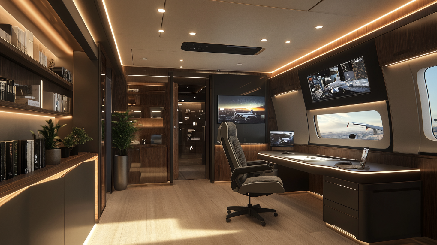 Office doubles as aircraft design studio, offers virtual reality.