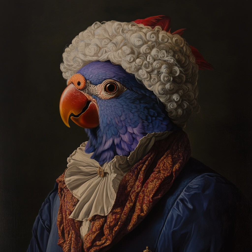 Oil painting portrait of human with parrot head