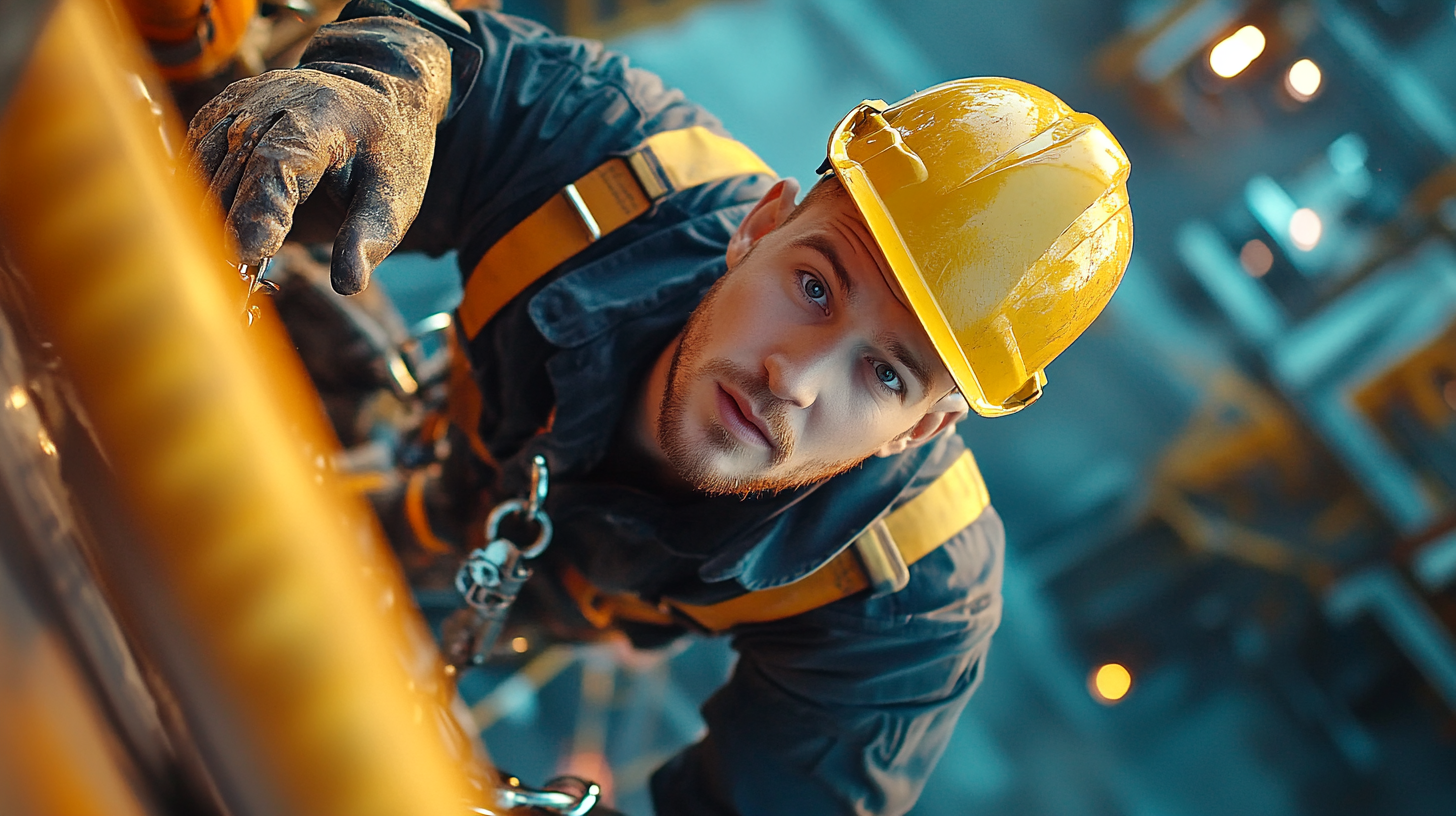 Oil rig worker looking at camera, isolated pose.