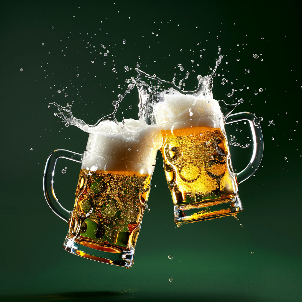 Oktoberfest Beer Mugs Toasting on Green Background