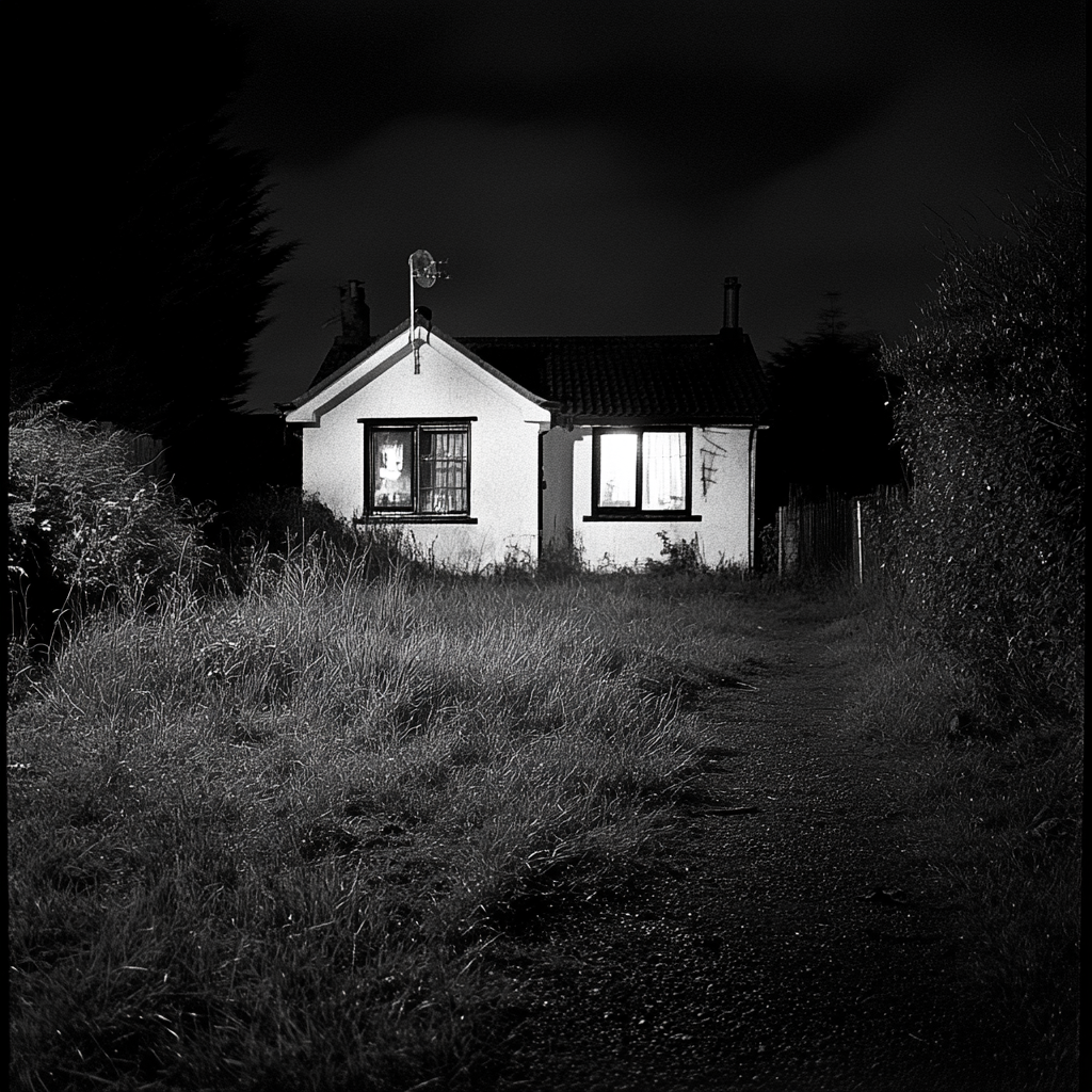 Old house at night, nostalgic film image