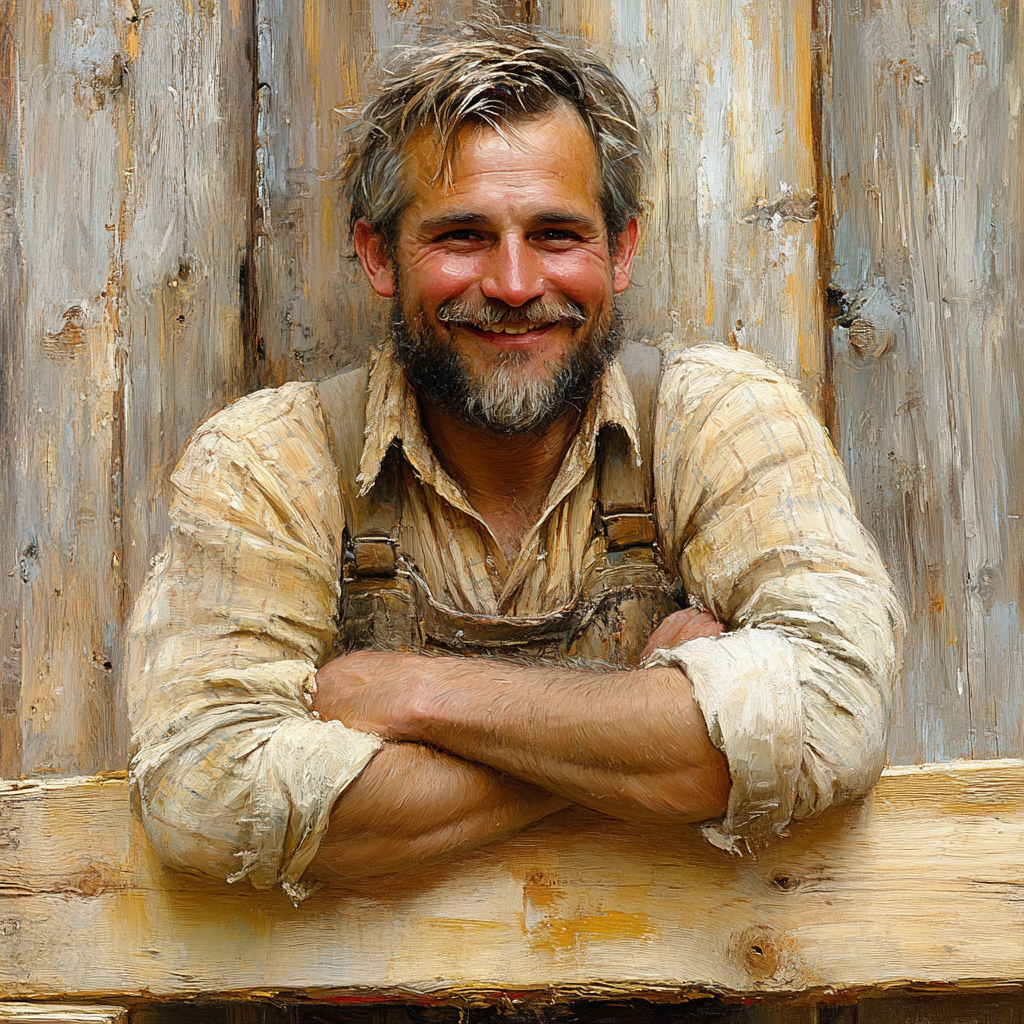 Old man thrilled by discovery in wood workshop.