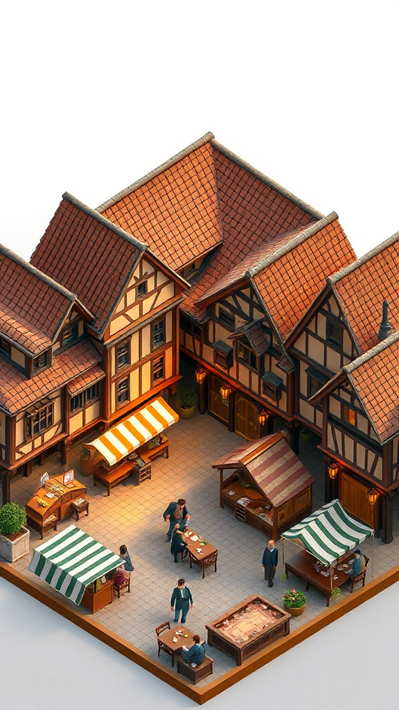 Old medieval market in Pixar-style 3D view