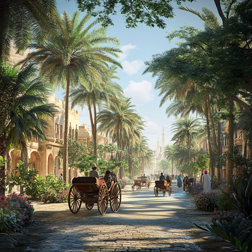 Old town Abu Dhabi in the 1900s, sunny summer.