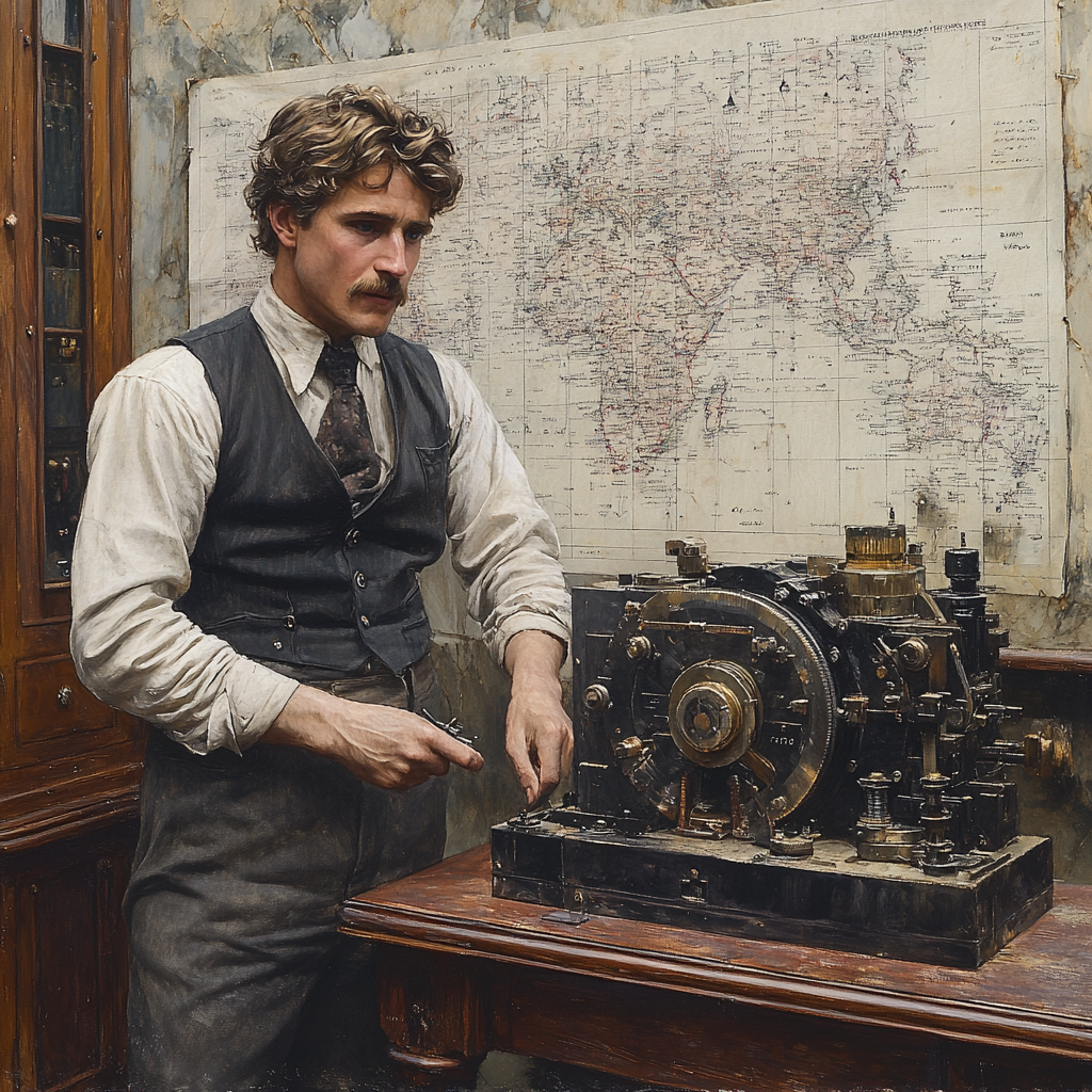 Older builder studying large blueprint in wood workshop.