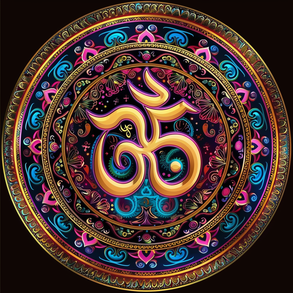 Om symbol in circle with space for text, elements