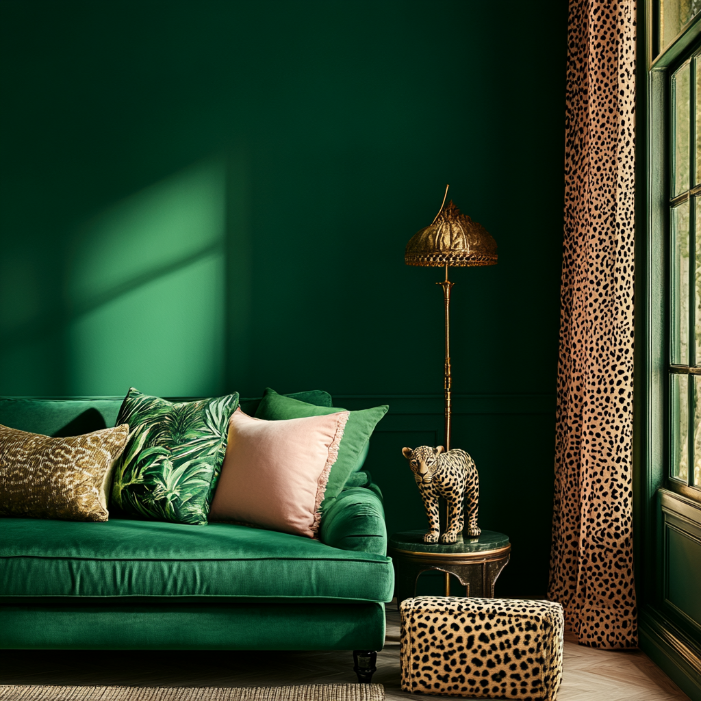 Opulent Living Room: Emerald Green & Petrol Sofa