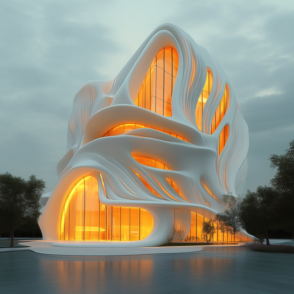 Organic Flow: Modern Building with Fluid Wave Design