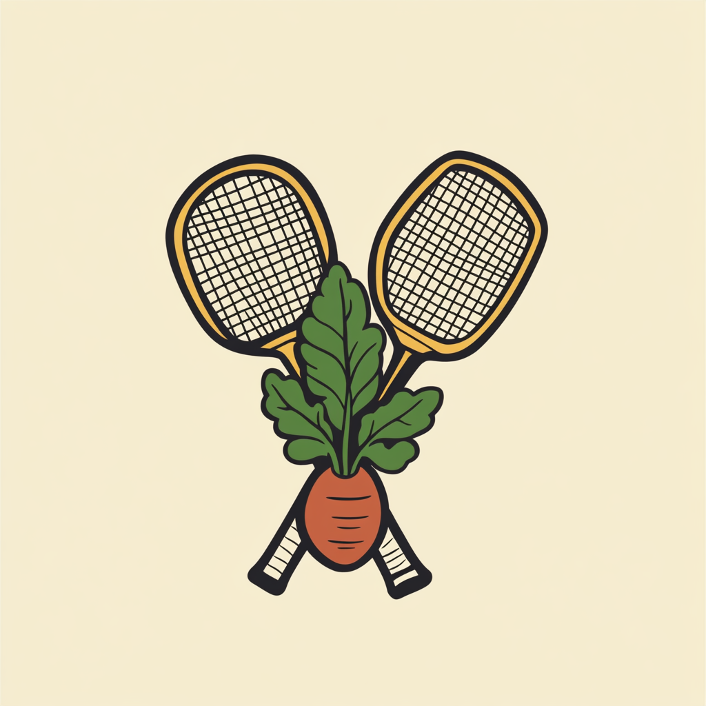 Organic badminton team logo with veggie shuttlecock.