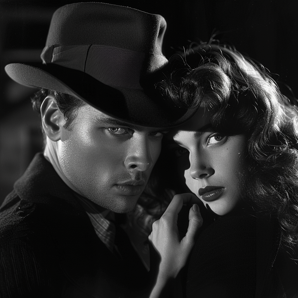 Orson Welles as menacing vampire with beautiful woman dramatically.