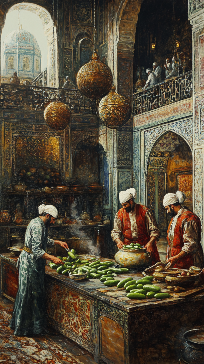 Ottoman palace kitchen with sultan's wife observing - 9:16