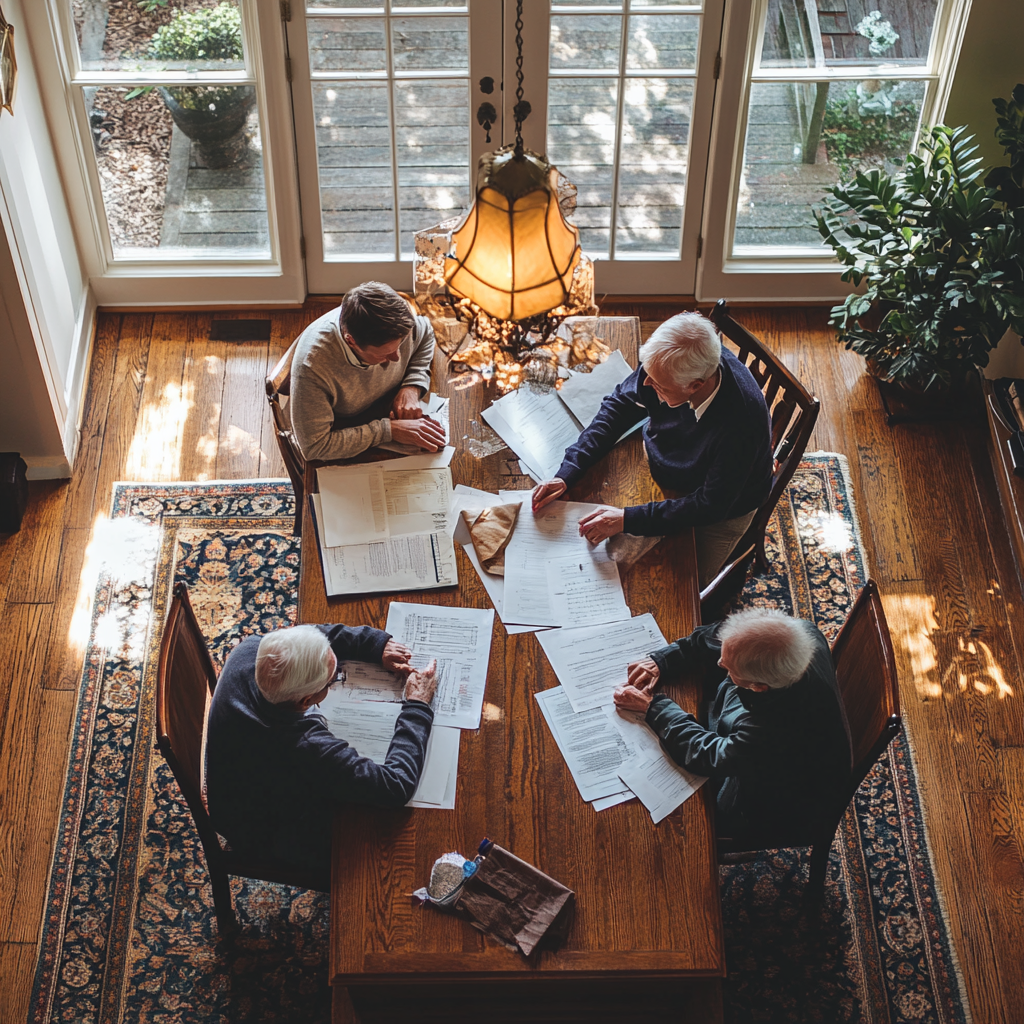 Overhead Shot of Family Reviewing Legal Papers