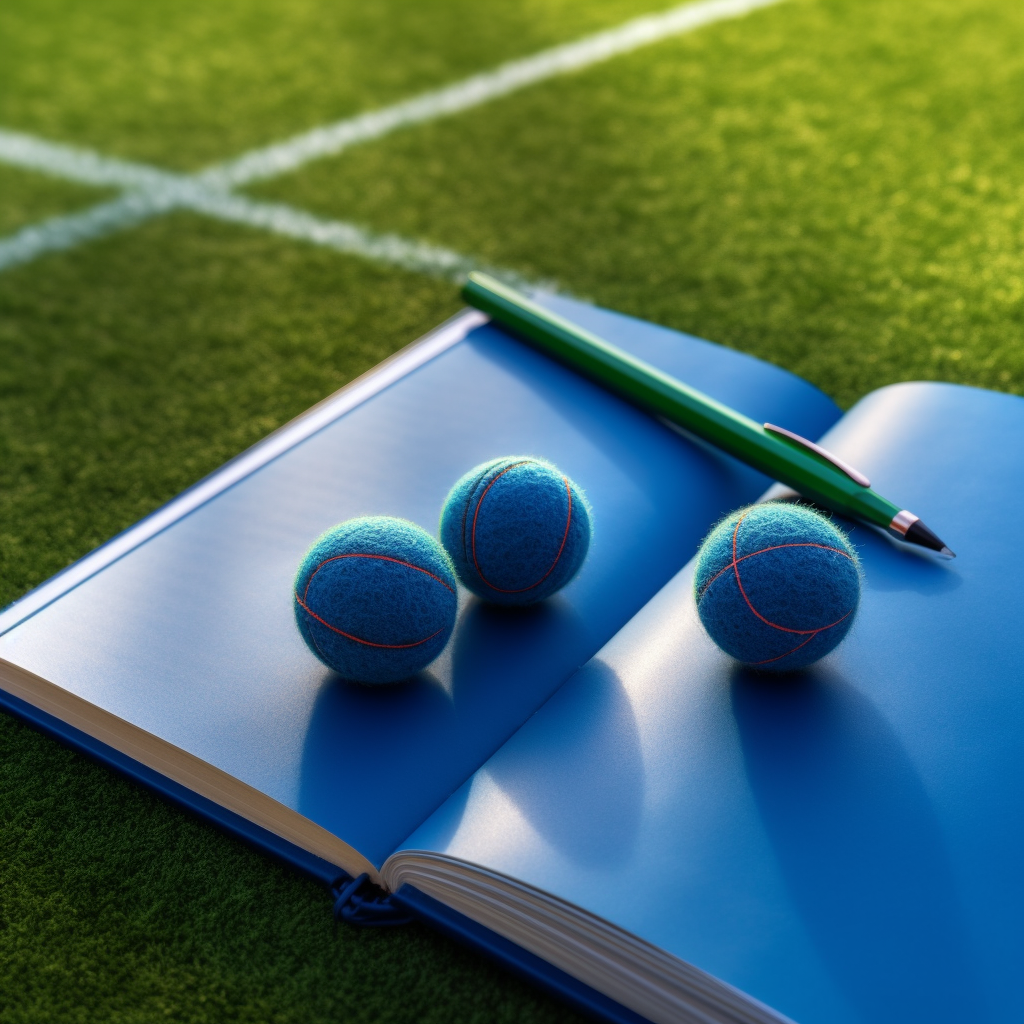 Overhead Shot: Tennis Balls, Notebook on Padel Court