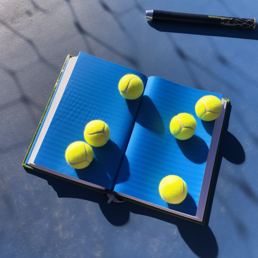 Overhead Tennis Balls & Notebook on Blue Padel Court