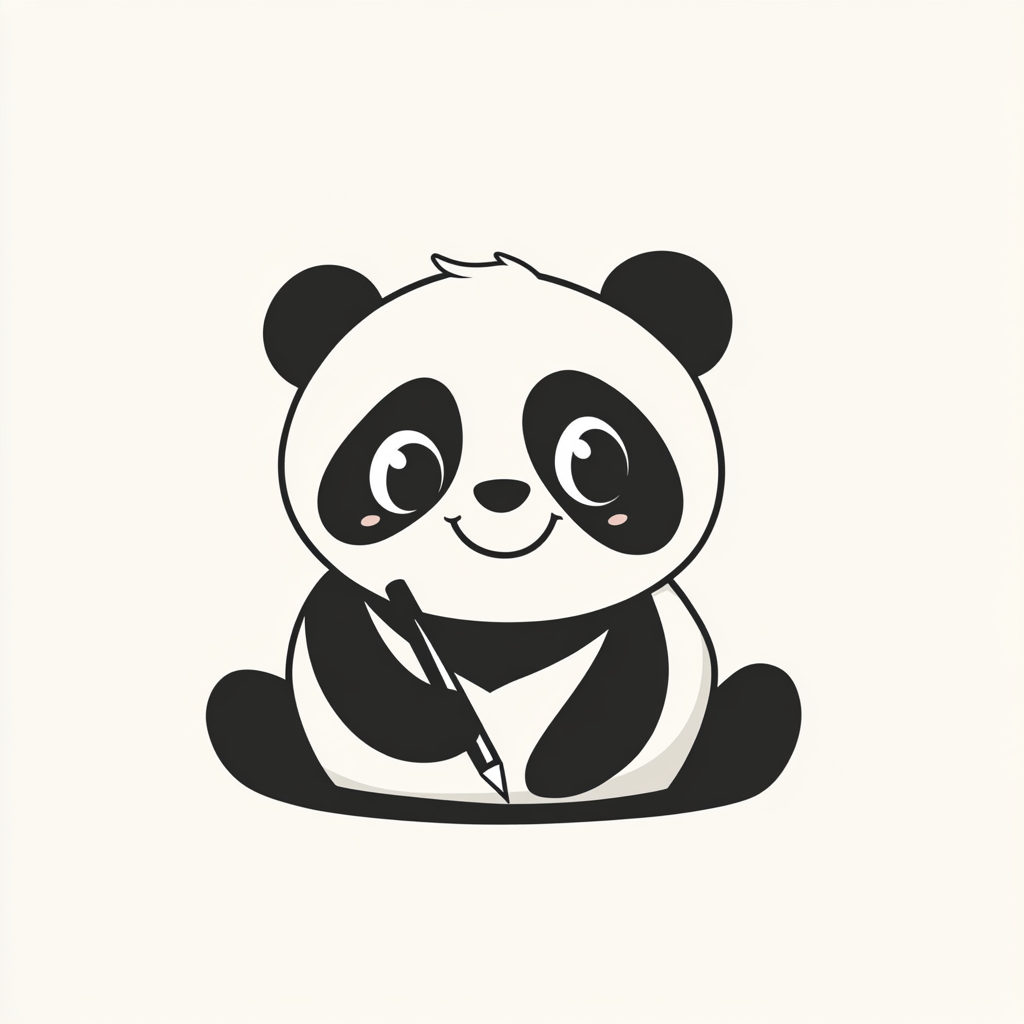 Panda writing with ink in minimalist style logo.