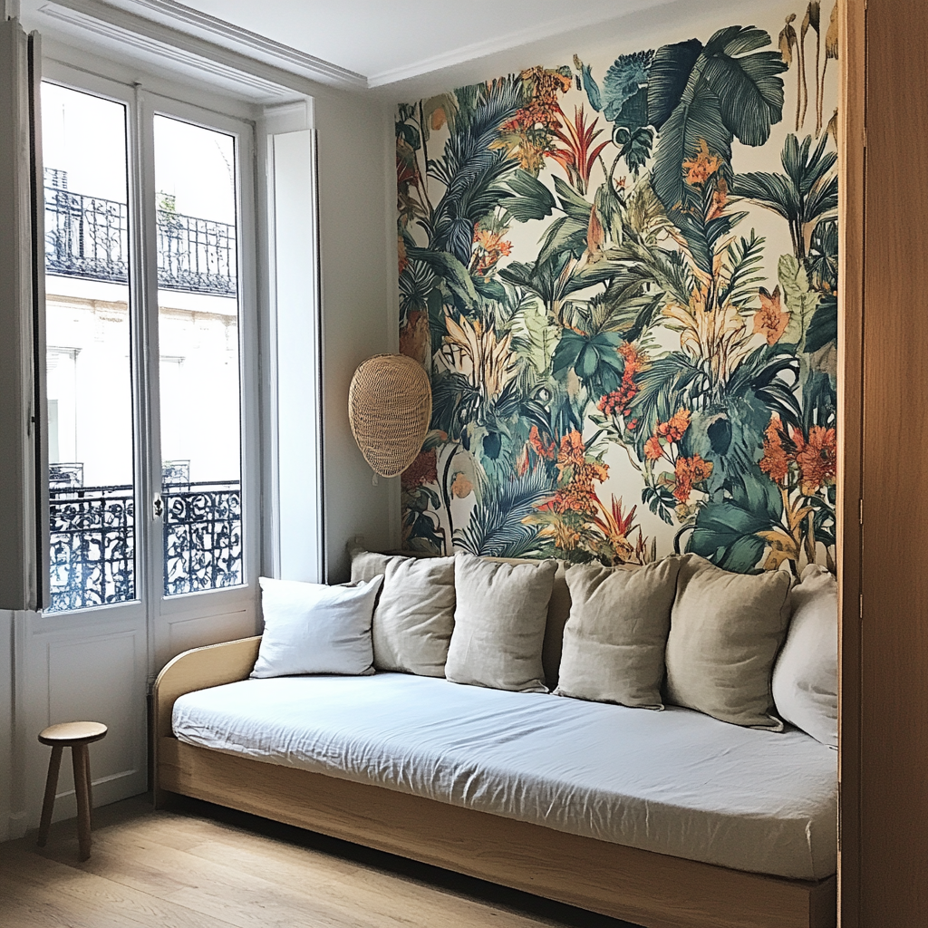 Parisian Studio in Montmartre with Tropical Wallpaper