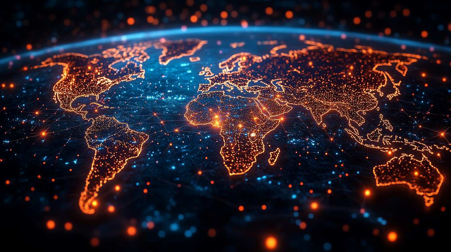 Partnership map with interactive pins in key regions.