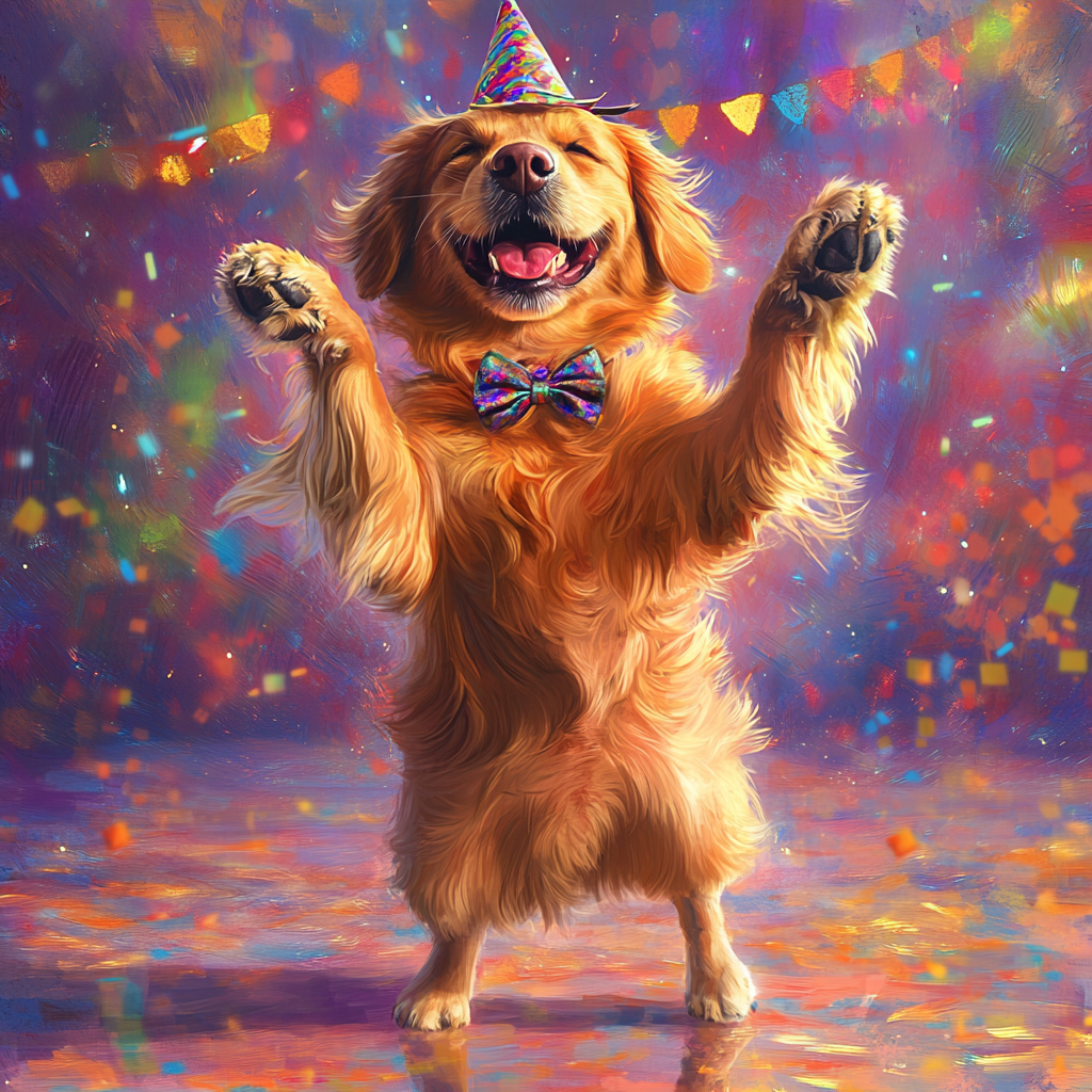 Party Pup: Golden Retriever Celebrating in Festive Setting