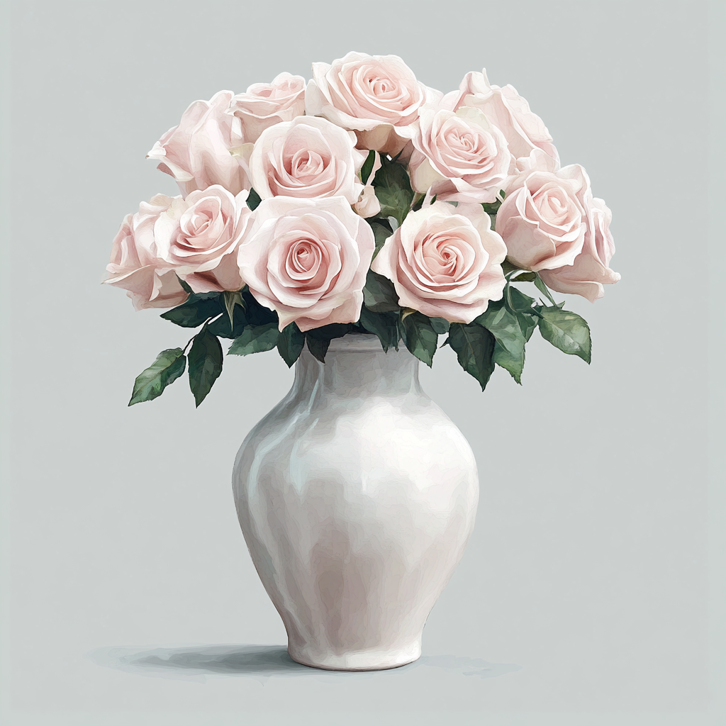 Pastel Pink Roses in White Porcelain Vase Illustration