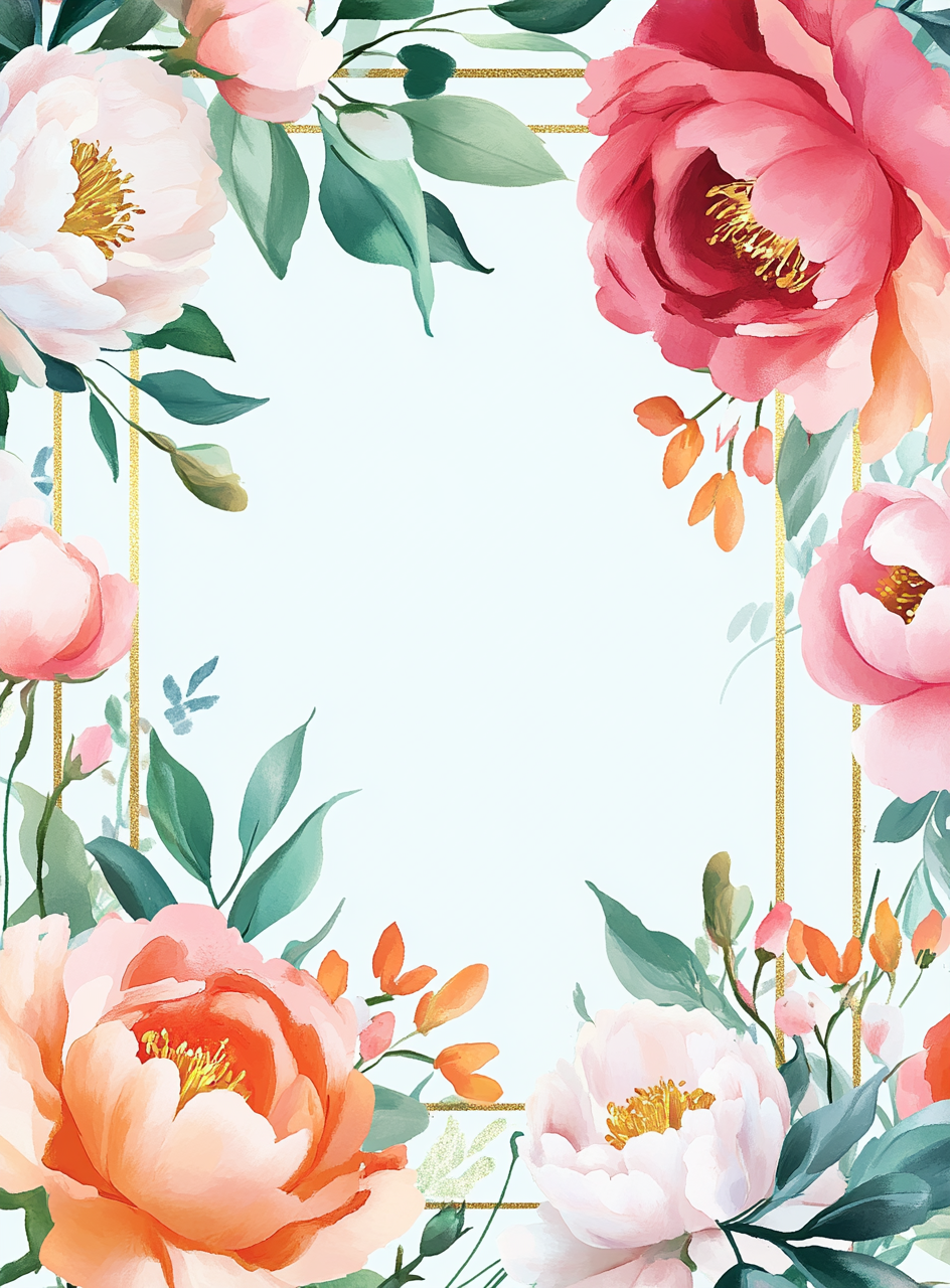 Pastel floral pattern cover with golden border on mint.