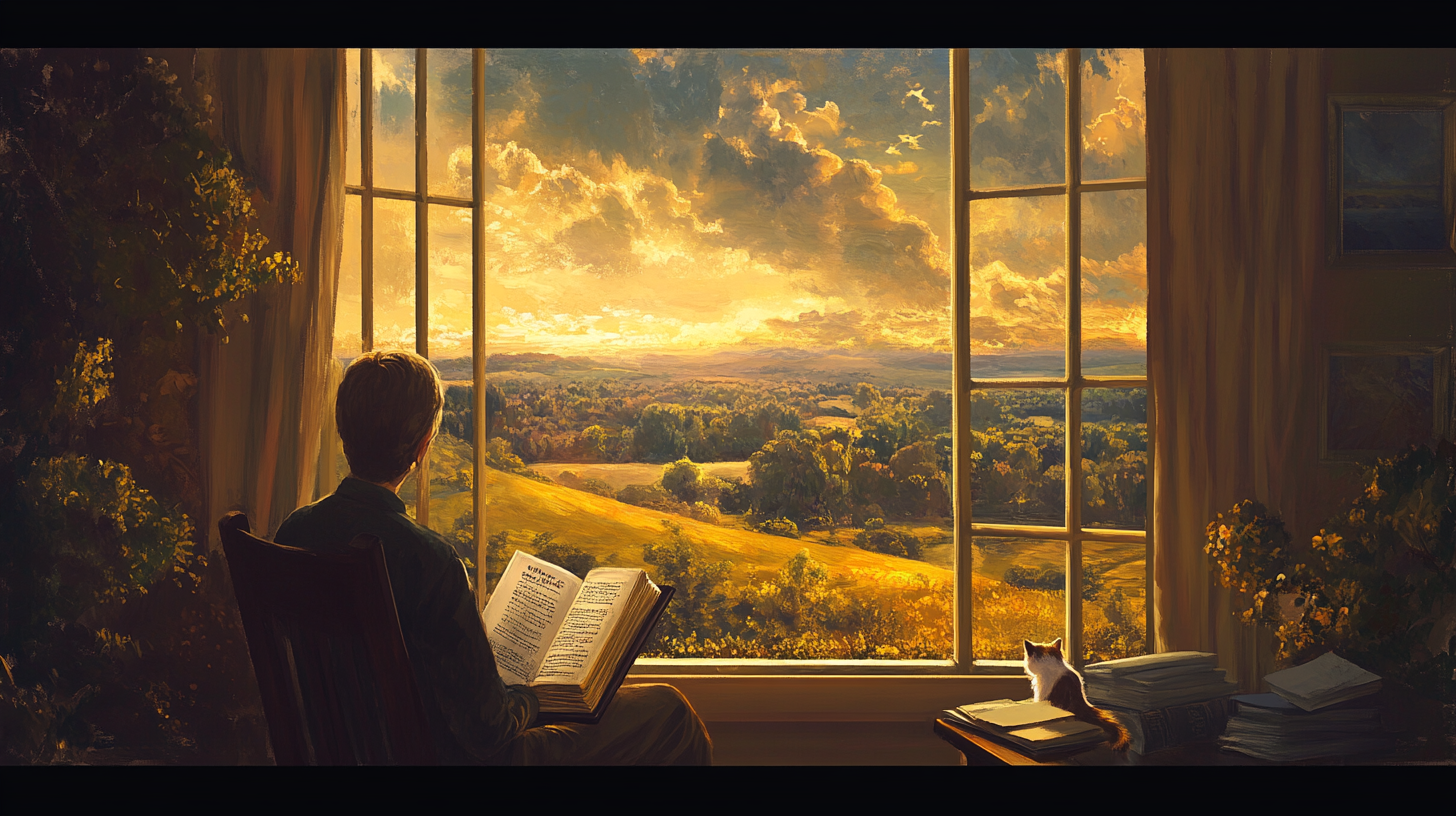 Peaceful Moment by the Window: Bible, Sunrise, Church